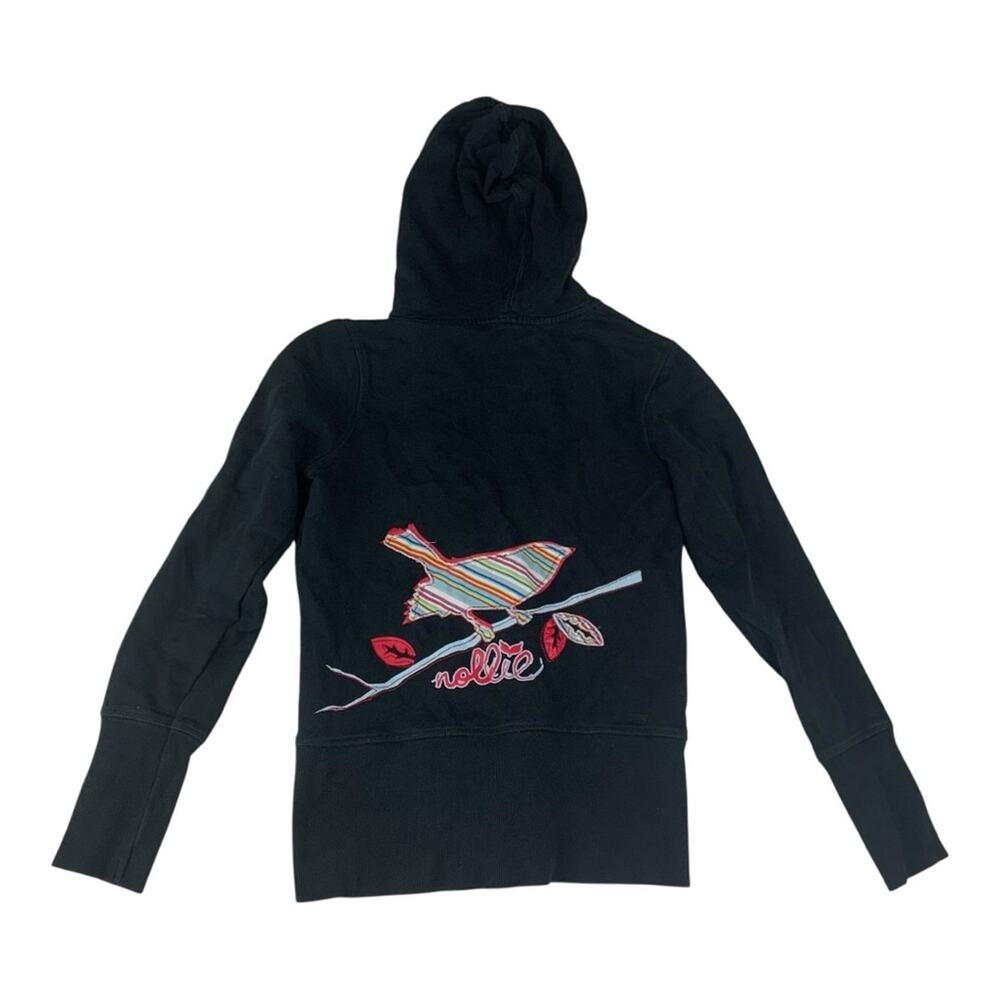 Nollie size XS y2k black bird Hoodie skater Colorful v neck